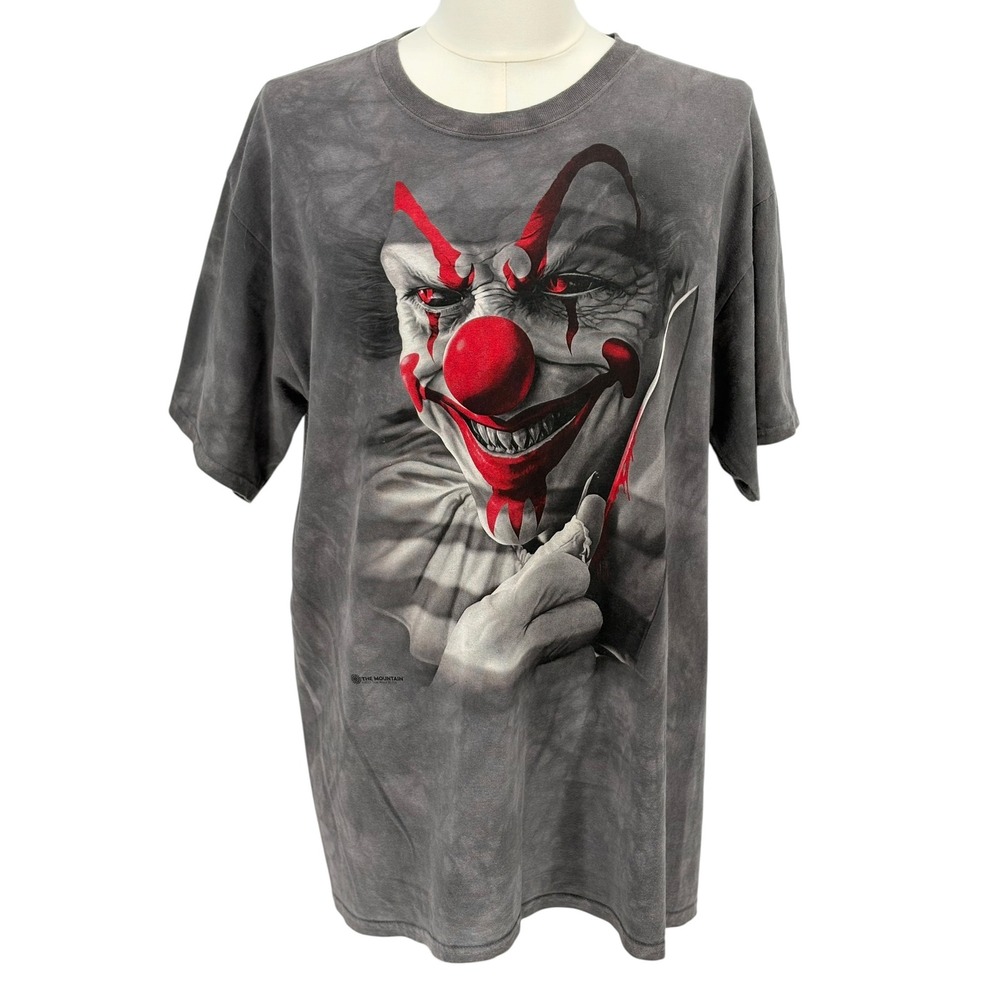 The Mountain Evil Clown T-Shirt Grey Tie Dye Graphic Horror Men XL 100% Cotton